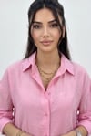 Kadın Pembe Büyük Beden Desenli Çilek Kumaş Gömlek HZL26S-ZSS111311