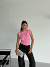 Kadın Pembe Büzgülü Kolsuz Sandy Bluz HZL26W-FRY122751