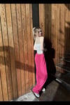 Kadın Pembe Cepli Beli Lastikli Bol Paça Keten Pantolon HZL24S-ZK11051