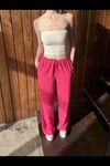 Kadın Pembe Cepli Beli Lastikli Bol Paça Keten Pantolon HZL24S-ZK11051