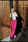 Kadın Pembe Cepli Beli Lastikli Bol Paça Keten Pantolon HZL24S-ZK11051