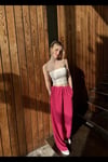 Kadın Pembe Cepli Beli Lastikli Bol Paça Keten Pantolon HZL24S-ZK11051