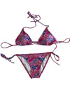 Kadın Pembe Çiçek Desenli Boyundan İp Bağlamalı Üçgen Bikini Takımı HZL25S-LC5005