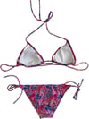 Kadın Pembe Çiçek Desenli Boyundan İp Bağlamalı Üçgen Bikini Takımı HZL25S-LC5005
