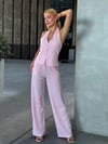 Kadın Pembe Çizgili Önü Fermuarlı Bluz Pantolon İkili Takım HZL25S-ZK13691