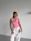 Kadın Pembe Degaje Yaka Yanlardan Drapeli Sandy Bluz HZL25S-FRY123131