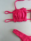 Kadın Pembe İp Bağlamalı Büzgülü Straplez Bikini Takım HZL25S-LC2226