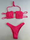 Kadın Pembe İp Bağlamalı Büzgülü Straplez Bikini Takım HZL25S-LC2226