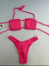 Kadın Pembe İp Bağlamalı Büzgülü Straplez Bikini Takım HZL25S-LC2226
