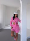 Kadın Pembe Müslin Keten Şort Gömlek Alt Üst Takım HZL25S-DSB1012