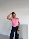 Kadın Pembe Yandan Drapeli Kayık Yaka Sandy Bluz HZL25S-FRY123201
