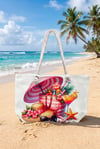 Kadın Pink Paradise Baskı Büyük Boy Plaj Çantası HZL26S-TT01