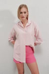 Kadın Pudra  Oversize Uzun Basic Gömlek HZL22W-BD139001