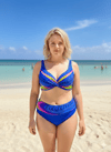 Kadın Saks Mavi Desenli Yüksel Bel Astarlı Büyük Beden Bikini Takımı HZL25S-LC22315-5
