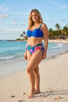 Kadın Saks Mavi Taş İşlemeli Çiçek Desenli Büyük Beden Bikini Takım HZL25S-LC3368