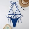 Kadın Saks Mavisi  İp Bağlamalı Aksesuarlı Astarlı Yüksek Bel Üçgen Bikini Takım HZL24S-LC2229