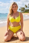 Kadın Sarı Büyük Beden Taş İşlemeli Astarlı Bikini Takım HZL25S-LC2099