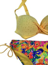 Kadın Sarı Çiçek Desenli Taş İşlemeli  Astarlı Bikini Takım HZL25S-LC3313