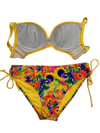 Kadın Sarı Çiçek Desenli Taş İşlemeli  Astarlı Bikini Takım HZL25S-LC3313
