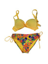 Kadın Sarı Çiçek Desenli Taş İşlemeli  Astarlı Bikini Takım HZL25S-LC3313