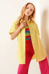 Kadın Sarı Oversize Uzun Kısa Kollu Basic Poplin Gömlek HZL22S-BD1201201