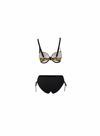 Kadın Sarı Siyah Desenli Taş İşlemeli Toparlayıcı Bikini Takım HZL25S-LC3333