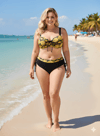 Kadın Sarı Siyah Desenli Taş İşlemeli Toparlayıcı Bikini Takım HZL25S-LC3333