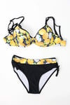Kadın Sarı Siyah Limon Desenli İp Askılı Yüksek Bel Bikini Takım HZL24S-LC3348