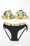 Kadın Sarı Siyah Limon Desenli İp Askılı Yüksek Bel Bikini Takım HZL24S-LC3348