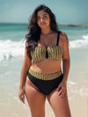 Kadın Sarı Zincir Desenli Büyük Beden Astarlı Siyah Bikini Takım HZL25S-LC3303