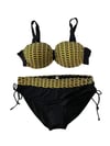Kadın Sarı Zincir Desenli Büyük Beden Astarlı Siyah Bikini Takım HZL25S-LC3303