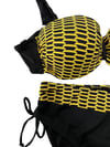 Kadın Sarı Zincir Desenli Büyük Beden Astarlı Siyah Bikini Takım HZL25S-LC3303