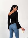 Kadın Siyah Asimetrik Kesim İspanyol Kol Beli Büzgülü Sandy Bluz HZL25W-FRY123591