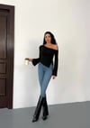 Kadın Siyah Asimetrik Kesim İspanyol Kol Beli Büzgülü Sandy Bluz HZL25W-FRY123591
