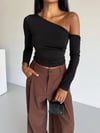 Kadın Siyah Asimetrik Yaka Drapeli Sandy Bluz HZL25S-FRY123361