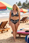 Kadın Siyah Beyaz Aksesuar Detaylı Astarlı Büyük Beden Bikini Takımı HZL25S-LC25147