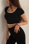 Kadın Siyah Beyaz Biyeli Kısa Kol Likralı SendyCrop Bluz HZL24S-SND190901
