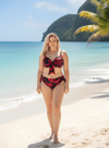 Kadın Siyah Bordo Taş İşlemeli Büyük Beden Bikini Takım HZL25S-LC3337