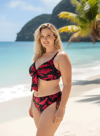 Kadın Siyah Bordo Taş İşlemeli Büyük Beden Bikini Takım HZL25S-LC3337
