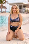 Kadın Siyah Büyük Beden Barok Desenli Yüksel Bel Toparlayıcı Bikini Takımı HZL26S-LC6138-2