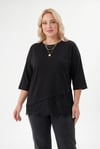 Kadın Siyah Büyük Beden Bisiklet Yaka Tül Detaylı Yarım Kol T-Shirt HZL26S-ZSS19521