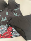 Kadın Siyah Çiçek Desenli Elbise Model  Slipli Tankini HZL24S-LC4009