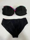 Kadın Siyah Çok Renk Desenli  Astarlı Büyük Beden Bikini Takımı HZL25S-LC06