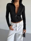 Kadın Siyah Dalgıç Kumaş Fermuar Kapamalı Parmak Geçirmeli Sweatshirt HZL25W-FRY123441