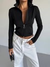 Kadın Siyah Dalgıç Kumaş Fermuar Kapamalı Parmak Geçirmeli Sweatshirt HZL25W-FRY123441
