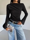 Kadın Siyah Drape Detaylı İspanyol Kol Sany Bluz HZL25W-FRY123431
