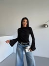 Kadın Siyah Drape Detaylı İspanyol Kol Sany Bluz HZL25W-FRY123431