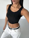 Kadın Siyah Fitilli Kaşkorse Crop Bluz HZL25S-FRY123171