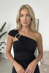 Kadın Siyah Gold Toka Detay Omuz Drape Detaylı Sandy Bluz HZL26W-FRY123741