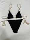 Kadın Siyah Halka Detaylı İp Bağlamalı Astarlı Bikini Takım HZL25S-AR1617
